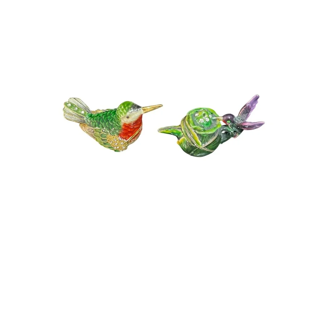 Enamel Trinket Boxes Hummingbird Teapot‎ Bejeweled Mini Boxes Set Of 2
